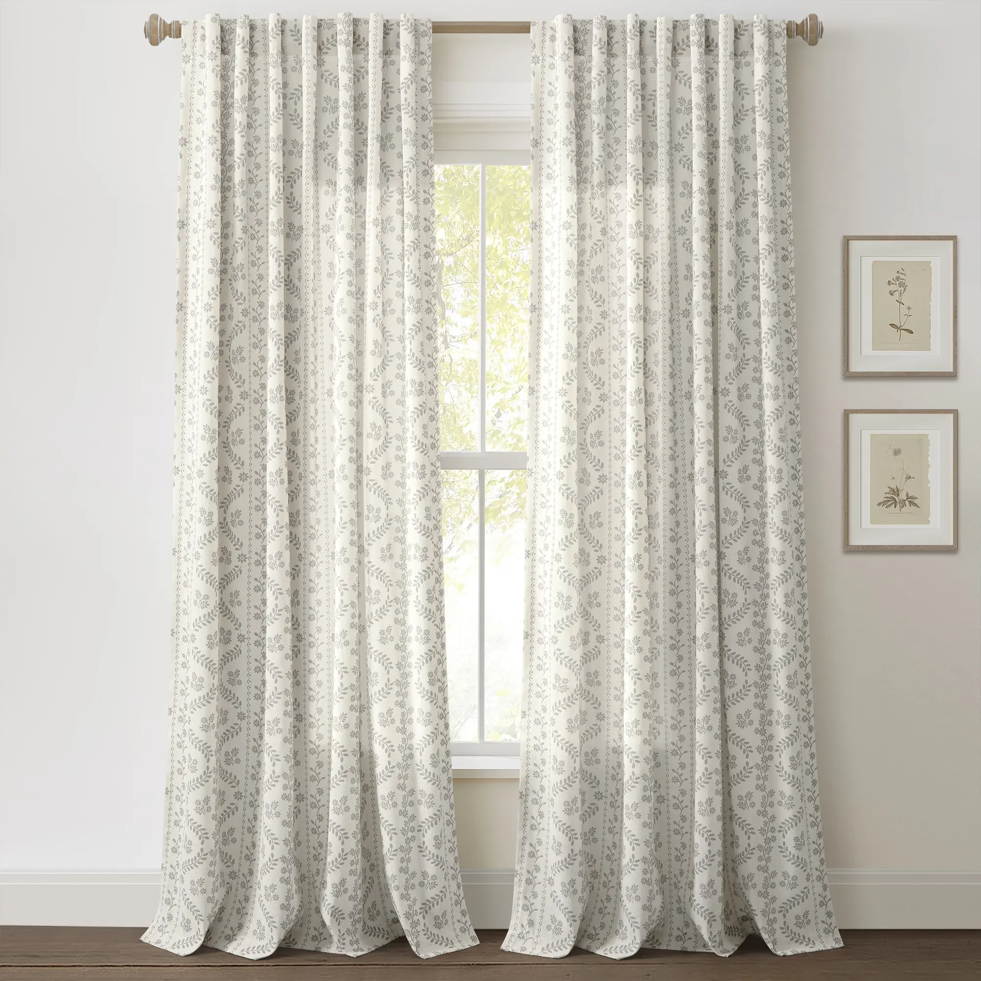 Lush Decor Doreen Delicate Floral Window Curtain Panel Set, 52x84" Faux Linen Blend, 3" Back Tab-Rod Pocket, Machine Washable Farmhouse Style Window Hanging, Pattern Curtains for Home Interior Room Decor, Room Decor Curtain