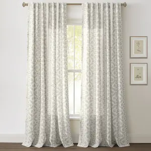 Lush Decor Doreen Delicate Floral Window Curtain Panel Set 52"W x 84"L Faux Linen Blend 3" Back Tab Rod Pocket Machine Washable Farmhouse Style - Shutter Blinds