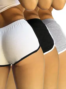 Women's Casual Sportswear Home Essentials Slim-Fit Short Pants Set, Three-Piece Daily Wear Comfortable Ladies Underwear Fitted Shorts