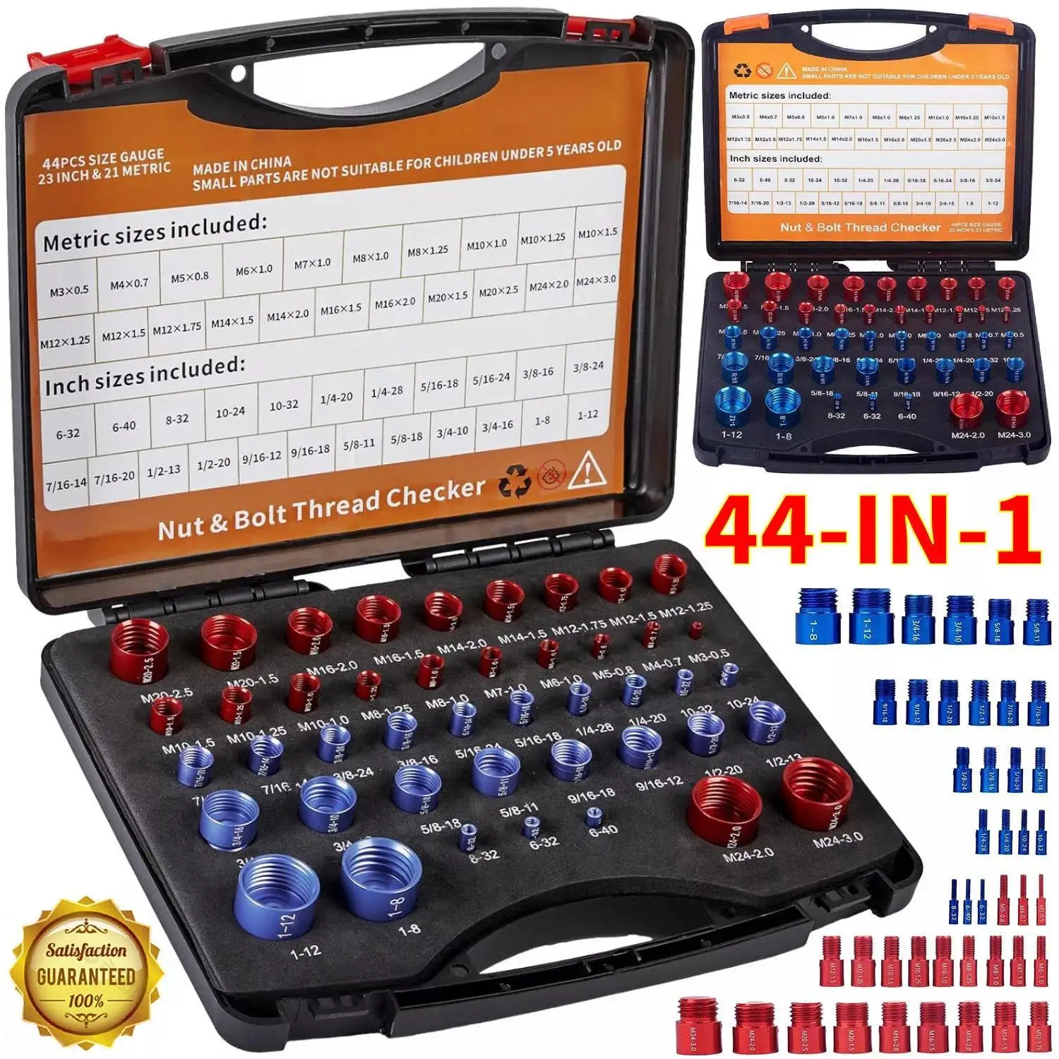 44-Piece Screw Bolt Nut Thread Gauge Size Checker Set