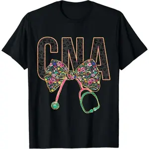 100% Cotton Girly CNA Nurse Coquette Bow Stethoscope Nursing Assistant T-Shirt