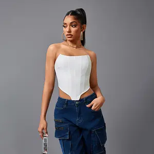 Chic Long Jersey Spandex Bandage Top - White Strapless Design for Stylish Wear