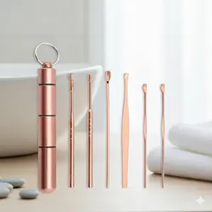 Stainless Steel Ear Wax Removal Kit, Portable Anti-Scratch Ear Scoop Care Tools with Safe Rounded Design. Washable & Sanitizable Ear Cleaning Set, Earwax Remover, Non-Slip Grip for Home & Travel Use, Multi-Scene Ear Canal Cleaning Device.