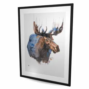 212 MAIN Rustic Framed Matted Print Wall Art, 36x48 in. Abstract Blue Moose-Deer Artwork, Modern Home Decoration for Living Room