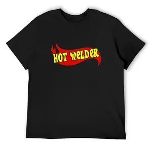 Hot Welder Graphic T-Shirt for Men, Funny Welding Blue Collar Tee, Black White 100% Cotton Crew Neck Shirt