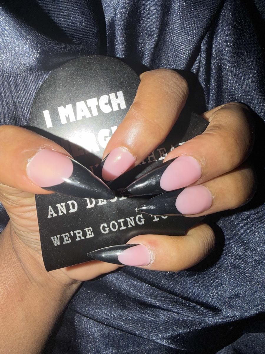 Item: Medium Black French Tip Sharp Stiletto Berry Pink