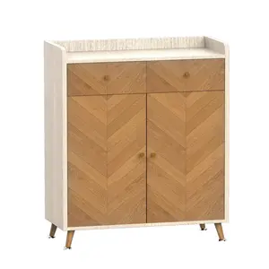 Shoe Cabinet, 4-Tier Shoe Rack Organizer with 2 Drawer, Herringbone Wooden Freestanding Shoe Storage Cabinet with 2 Door & Adjustable Shelves for Entryway Hallway