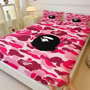 3-piece Camouflage Monkey Head Fitted Sheet Set includes 1 fitted sheet & 2 pillowcases. Soft, skin-friendly, breathable, anti-slip elastic design, wrinkle-resistant. Fun bedroom bedding, perfect cute gift for kids.