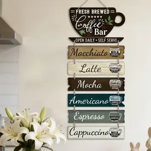 7-Piece Rustic Design Coffee Sign Wooden Wall Decor Set, Bar Counter, Kitchen, Pantry, Coffee-Themed Home Decor, Office Decor, Gift for Women, Home Decor Products