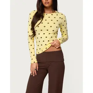 Women Fashion Long Sleeve Shirts for Women Stylish Yellow Shirts for Women All-Match Polka Dot Shirt for Daily Wear and Parties