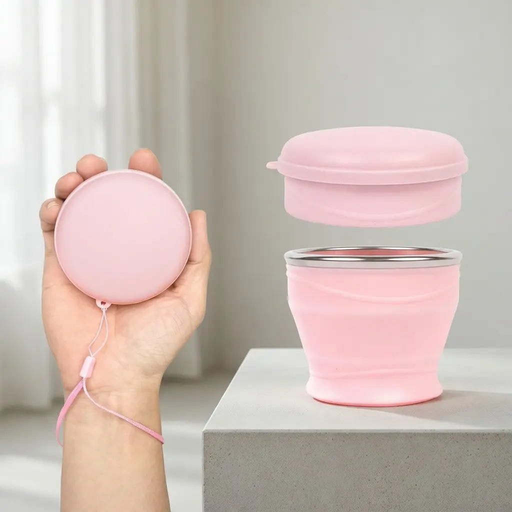6oz Collapsible Travel Cup with Lid Foldable Reusable Portable Drinking Cup for Camping Hiking Travel Outdoor Activities