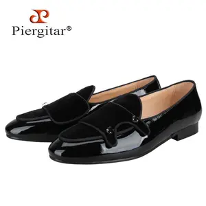 Black Patent Leather Men's Dress Shoes Rhinestone Buckle Belgian Loafers For Wedding And Banquet Handmade In GuangZhou