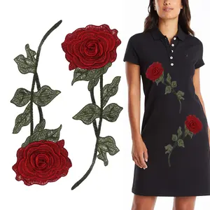 2pcs Pack 3D Rose Embroidered Fabric Patches, Iron-On Sewing Dual Fix, DIY Handmade Clothing Decoration, Washable Backpack Patches, Floral Appliques