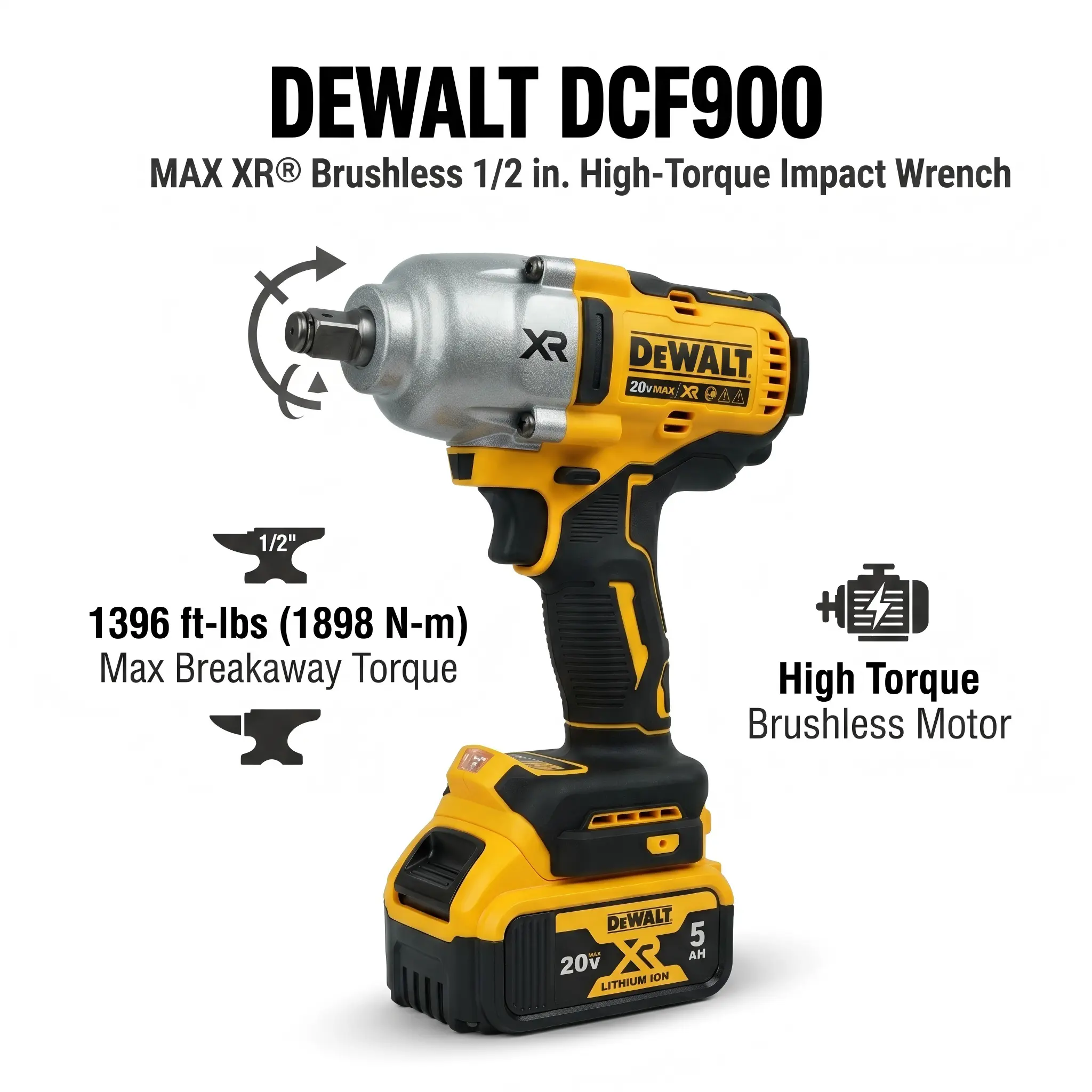 DeWalt DCF900NT Cordless Brushless Impact Electric Wrench wrench kit industrial task heavy-duty application max xr brushless impact wrench long runtime m power reverse function battery fast charger outdoor survival gear tool advent calendar stuffer gift