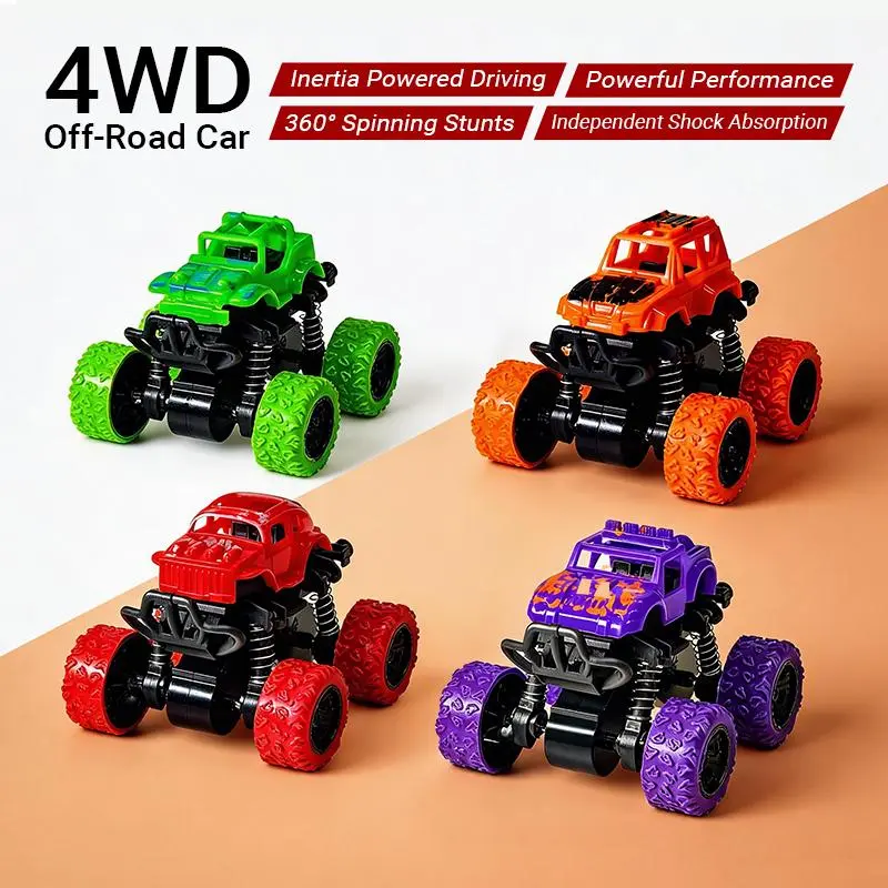 Press & Go! 4PACK Friction Powered Cars – No Batteries Needed, Just Push & Release, Perfect Toddler Toys for 1-4 Year Old