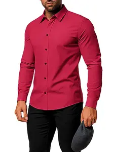 Men's Business Casual Long Sleeve Shirt, Geometric Patchwork Design, Fitted Woven Fabric, Fall & Winter Fashion, Classic Casual Fashion, Moderate Thickness