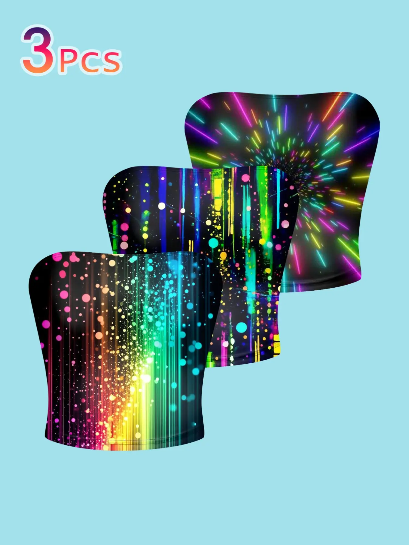 Neon Colorful Print Tube Top Set, Bodycon Tank Top, Cyberpunk Style Slim Fit Crop Tank Tops, Nightclub Party Y2K Innerwear, Stage Performance Eye-Catching Shirts