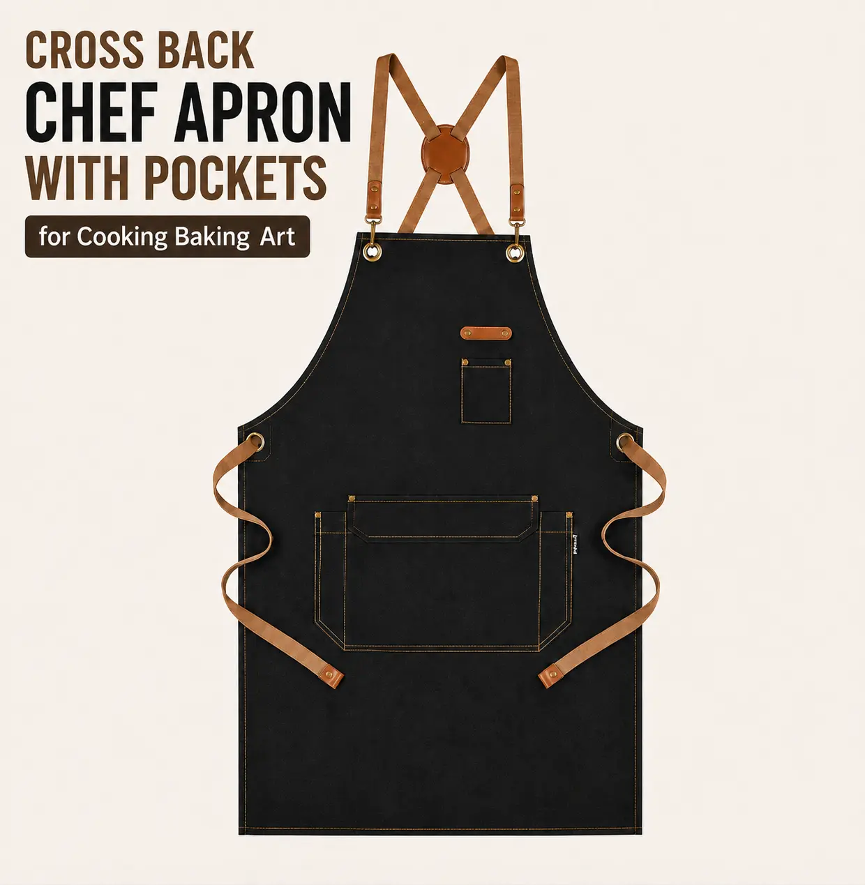 MIUVA  Aprons for Women with Pockets Durable Cotton Canvas Chef Apron Adjustable Cross Back Kitchen Apron for Cooking Baking BBQ Gardening Craft Work