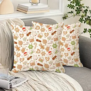 Christmas Gingerbread Cookie Throw Pillow Covers, Decorative Cushion Case with Zipper, Square, Sweet Xmas Home Decor, Great for Holiday Gifting