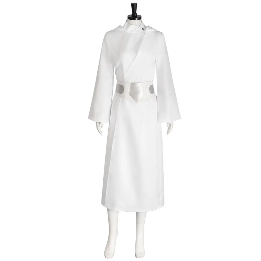 Princess Leia White Satin Chiffon Maxi Dress Cosplay Costume with Belt for Comic Con