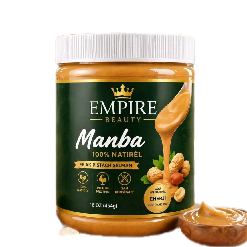 Manba Dous Ayisyen Creamy Peanut Butter - 16oz, Rich Flavor, 12 Months Shelf Life, Table Salt-Infused, Healthy Snack Ideas Option
