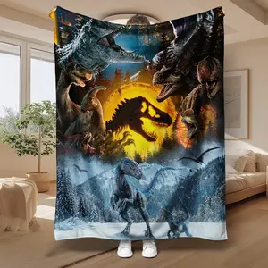 Dinosaur Illustration Flannel Blanket - Soft and Warm - A Gift Blanket for Family and Friends, A Nap Blanket, Sofa Blanket, Multi-functional Blanket for Camping and Travel, Blanket for Veterans, Retro Hand-painted Fashion Blanket