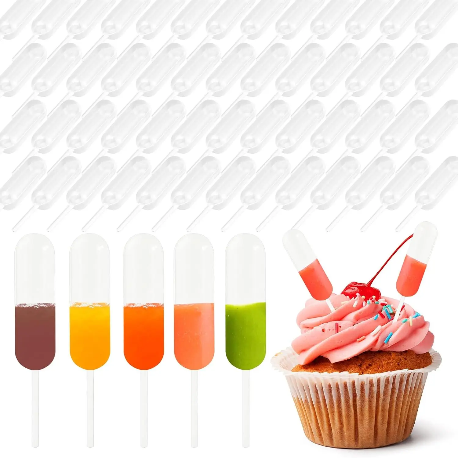 100 Pcs 4ml Jam Dropper Straw, Plastic Pipettes Dropper for Cupcakes | Disposable Pipettes, Food Injector Transfer Pipettes Suitable For Chocolate,Ice Cream, Mini Cakes, Waffles