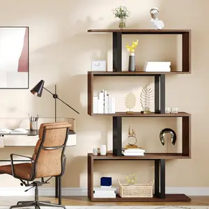 DWVO 5/6 Tier Geometric Bookshelf, S-Shaped Bookshelf Modern Freestanding Display Shelves, Geometric Bookcase Decorative Storage Shelving for Living Room, Home Office