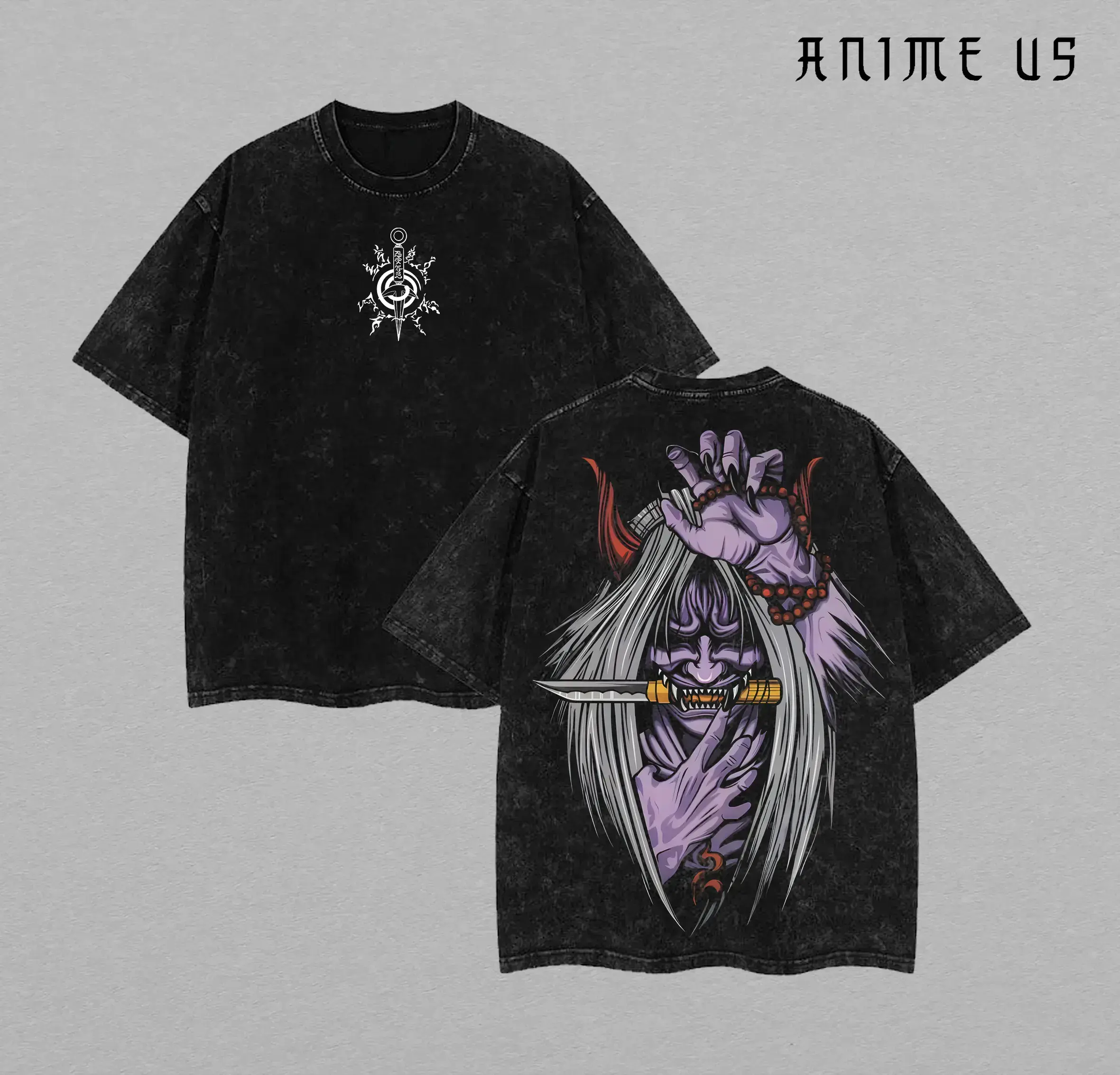 Vintage Washed Anime Graphic Tee Oversized Shinigami Reaper Death Seal Shirt Unisex Double Printed Streetwear Japanese Manga T-Shirt Y2K Retro Heavyweight Cotton Top Casual Gym Skate Clothes For Men Women Everyday Wear Anime Merchandise Trendy Gifts