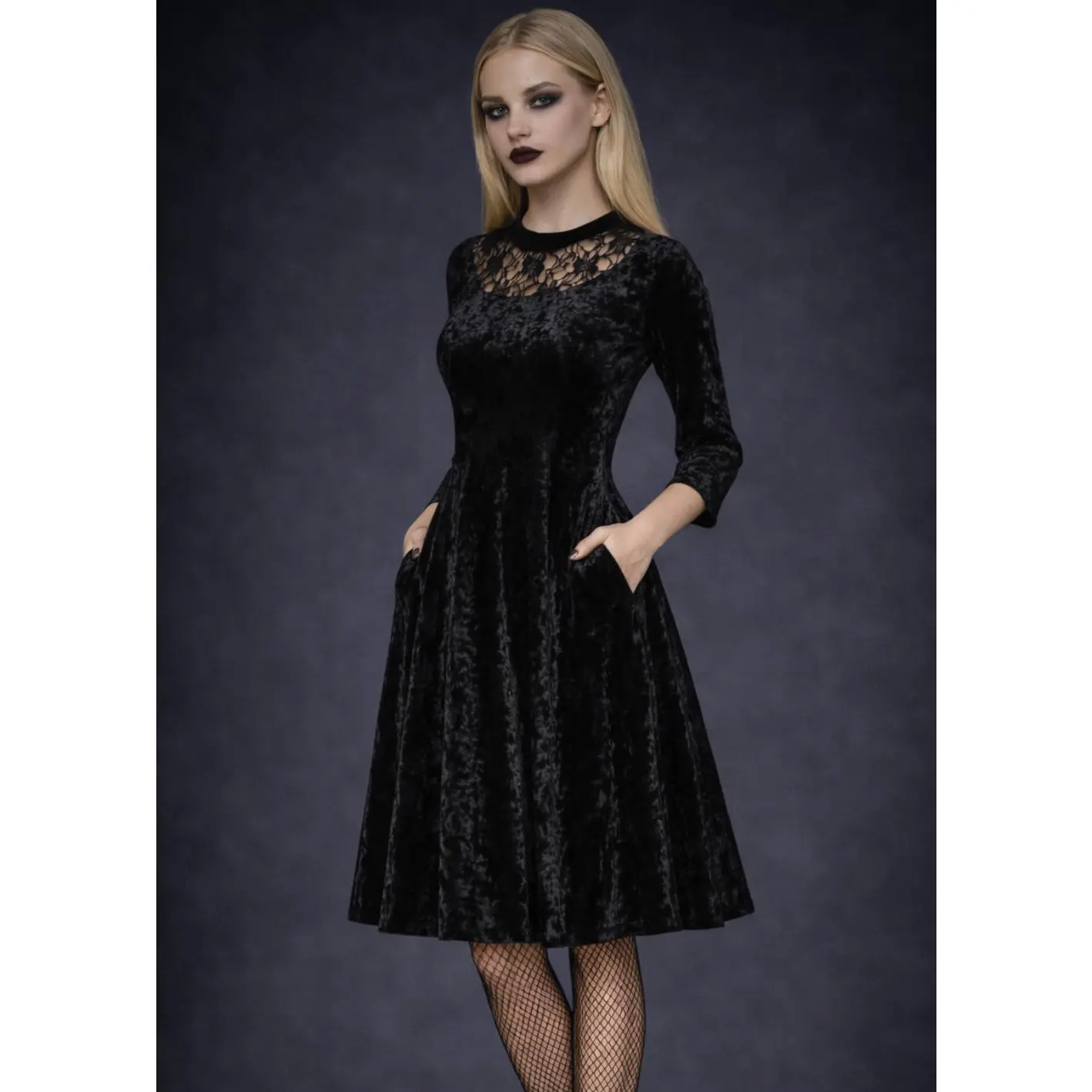 black velvet and lace goth dress Black Velvet Mini Dress main image 0