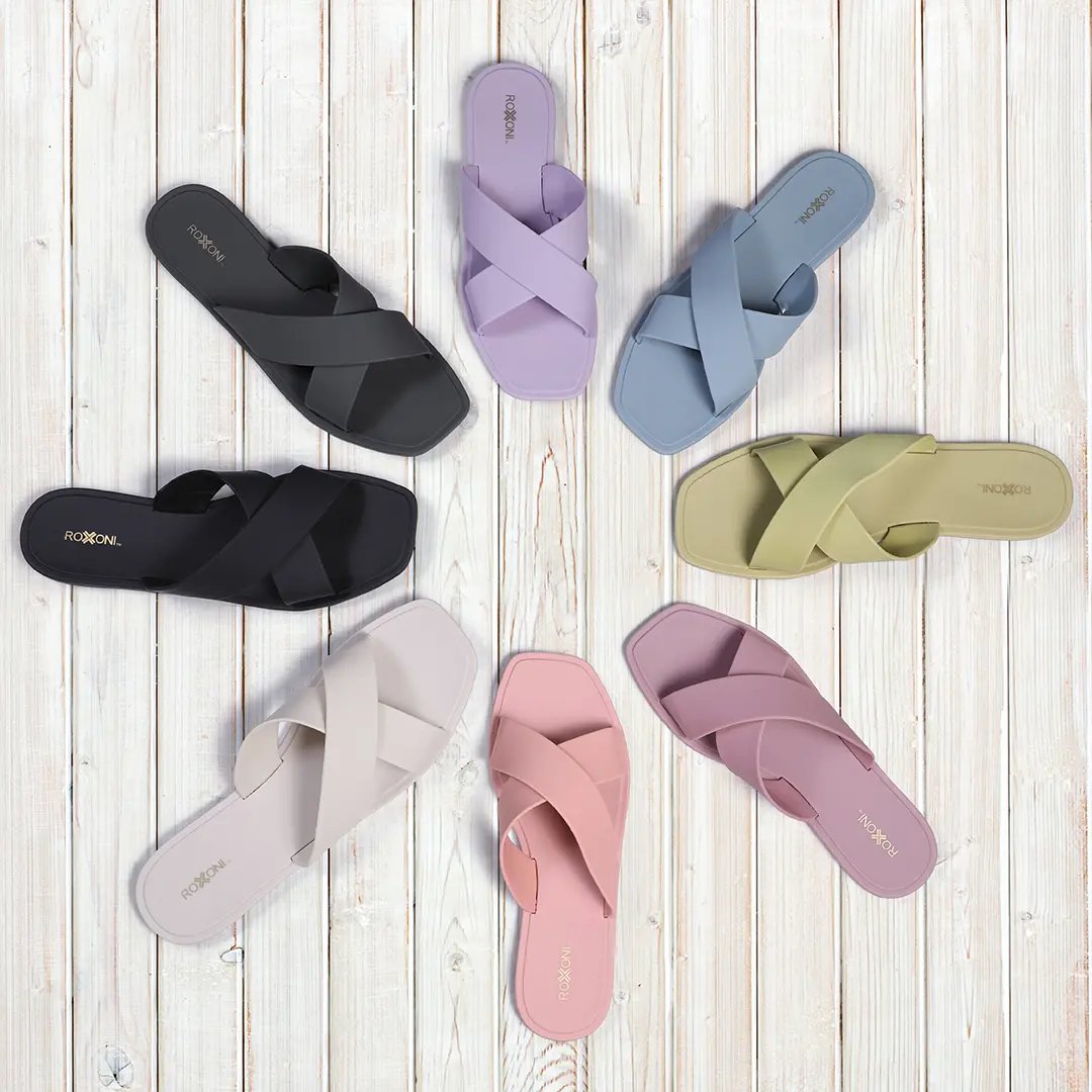 ROXONI Women's Criss Cross Slippers - Quick Drying, Waterproof, Non-Slip, Open Toe, Indoor/Outdoor, Summer Pool & Beach Sandals