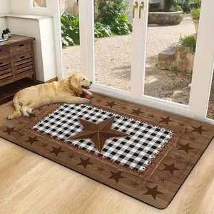 Plaid Star Paisley Striped Country Style Flannel Floor Mat Non Slip Adhesive PVC Backing No Tearing Machine Washable Indoor Rug Cozy Warm Traditional Home Decor For Entrance Living Room Kitchen Bedroom Bathroom set