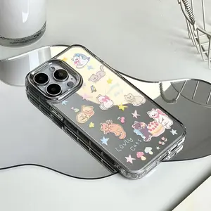 coveranti-yellowing tech Smooth mirror phone casing for iPhone16 15 14PRO 13 12 11promax  13PLUS  shell  LABUBU shockproof cosmetic mirror protective coversummer cover Protection Cellphone