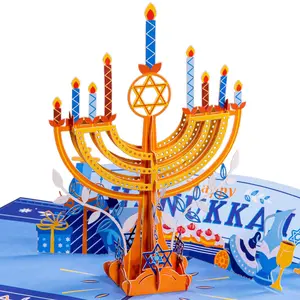 Paper Love Hanukkah Menorah 3D Pop Up Card - 5"x7" Laser Cut Festive Accents Meaningful Keepsake for Holiday Celebrations