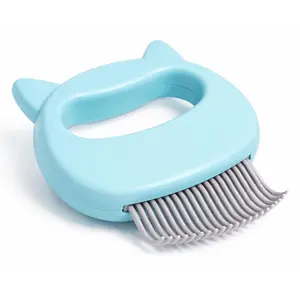 Pet Hair Removal Massage Shell Comb Soft Deshedding Dematting Grooming Brush for Dogs Cats Puppies Rabbits Removes Loose Fur Mats For Long & Short Hair Cyan