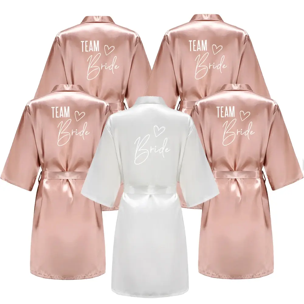 Team Bride Bridesmaid Mother Robes With White Writing Dressing Gowns For Women Bathrobe Maid of Honor Kimono Wedding Gift Bridal Elegant