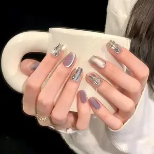 Charming Purple Star Ice Smoke Whitening Gradient Cat Eye Nail Art Handmade Wearable Cutics Manicure，10 Pieces Handcrafted