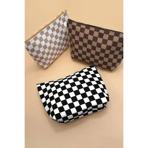 TRAVEL CHECKER COSMETIC MAKEUP POUCH BAG