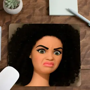 Dark Curly Hair Angry Doll Meme Square Gaming Mouse Pad, Y2K 90s Retro Dramatic Design, Aesthetic Desktop Decor, Non-Slip Rubber Mousepad with Stitched Edge, Small Mouse Pad for Laptop PC Gaming Work Daily Use, Perfect Gift for Meme & Y2K Fans