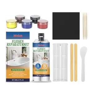 Jakehoe Multi-Part Tile & Marble Repair Set - 2-Part Epoxy Resin AB Glue Kit with Glues, Pigments, Push Rod for Seamless Bonding, Household Ceramic Surfaces Sealing Repairs