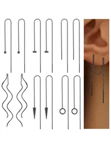 6 Pairs Stainless Steel Chain Tassel Earrings for Women Lightweight Wave Threader Ball Dangle Drop Minimalist Chain Earrings Set