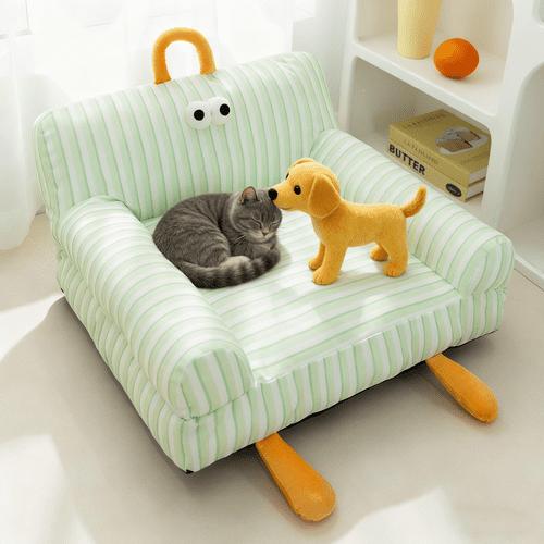 Colourtree Grass Green Dog Bed, Sofa Style Cat Bed, Plush Pet Couch for Small Medium Dogs, Winter Warm Fleece Mat, Washable Removable Cover