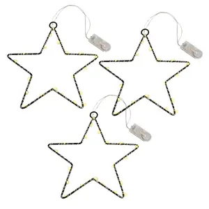 LumaBase Battery Operated LED Lighted Metal Stars - 3-20 Light Stars with Jute Cord for Hanging, Warm White Fairy LED Lights, Indoor Use