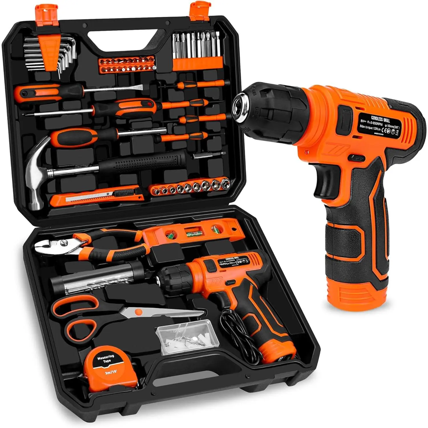 139-Piece Tool Set with 8V Driver in ToolBox Case High-Quality Heat-Treated Chromium Surface for Home Repairs Handyman DIY Projects