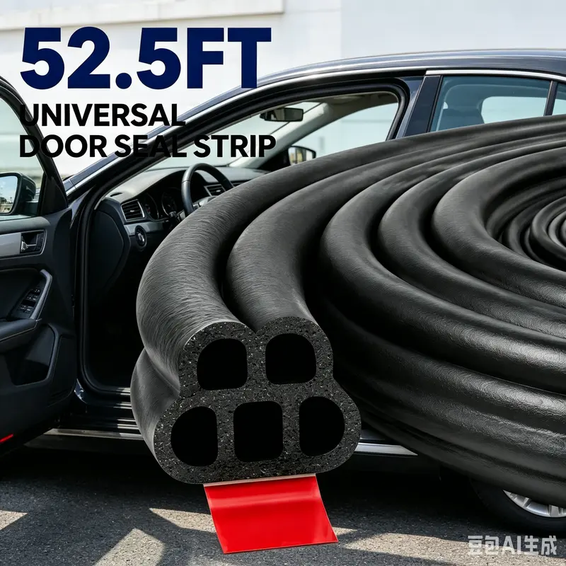 YXCY 52.5 Ft Universal Self-Adhesive Car Door Protector - Double-Layer 5-Hole Flexible Rubber Weather Stripping, Heat-Resistant, Rain-Blocking, Soundproofing for Vehicle Gaps, Fits Doors, Hoods, Trunks, Windows, Buildings, Cars/SUVs