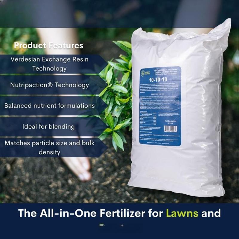 Supply Solutions 10-10-10 Complete Granular Fertilizer with Micronutrients Balanced NPK Formula for Soil Health Blooms Roots Vegetables Fruits Lawns 50 Pounds