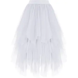 Women's Tulle Skirt A-Line High Elastic Waist Midi Skirt Irregular Layered Mesh Tutu Skirts