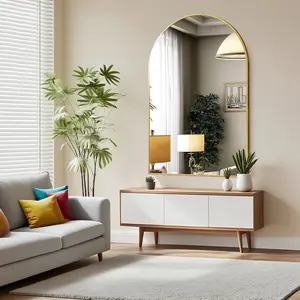 JHK 26"x38" Arched Metal Framed Bathroom Mirrors for Wall  Hanging Mirror Glass Mirror Modern Wall Decor For Bedroom Entryway