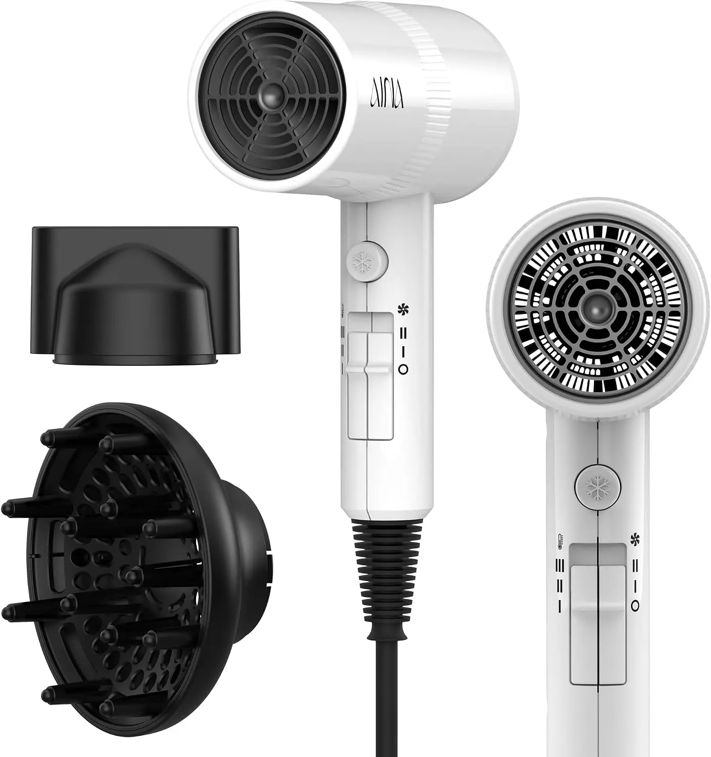 AINA Diffuser Hair Dryer Full-Featured Blow Dryer 110V/1600W(White)