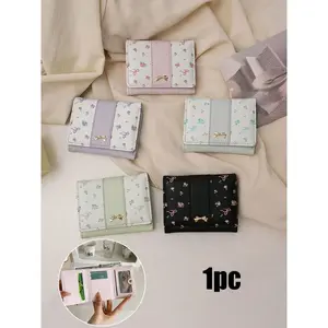 Floral bow decorative women's compact wallet, minimalist trifold wallet, student style in-stock Japanese-designed women's wallet, mini wallet, autumn small wallet, cute wallet, Minimalist wallets